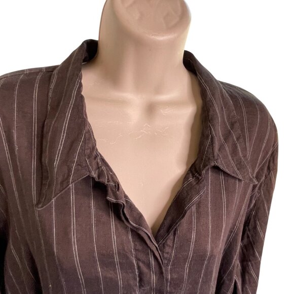 Marina Rinaldi Brown Striped Linen Cotton Button-Up Maxi Dress Made In Italy u - Picture 8 of 12